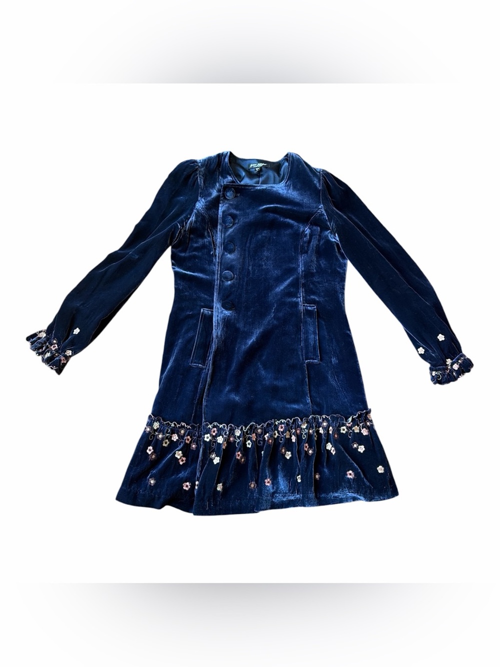 Betsey Johnson Navy Velvet Floral Trim Midi Dress